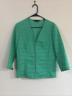 LAFAYETTE 148 Spring Green Sz 8 Linen Cotton Tiered Jacket Cardigan Office